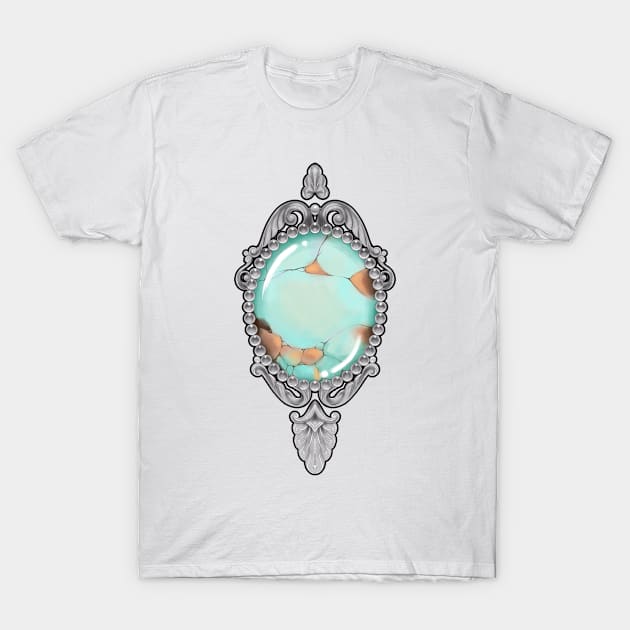 Vintage Turquoise birthstone frame Art Nouveau / version 2 T-Shirt by Verre